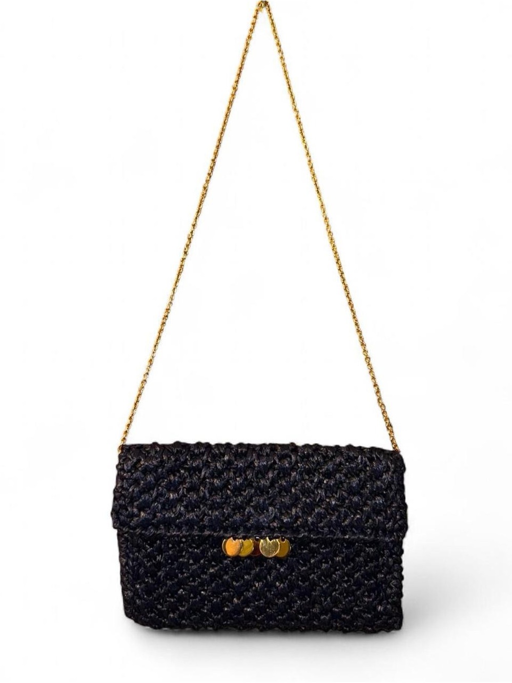 Rodo Black Woven Crossbody with Gold Chain